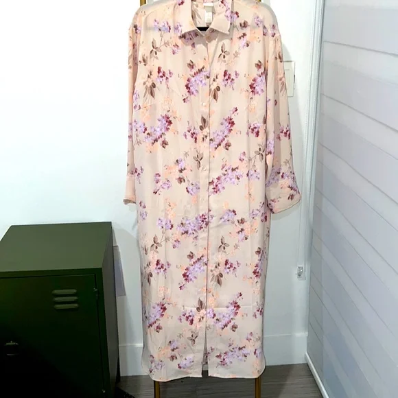 H&M shirt dress light pink florals  size large - Picture 4 of 7